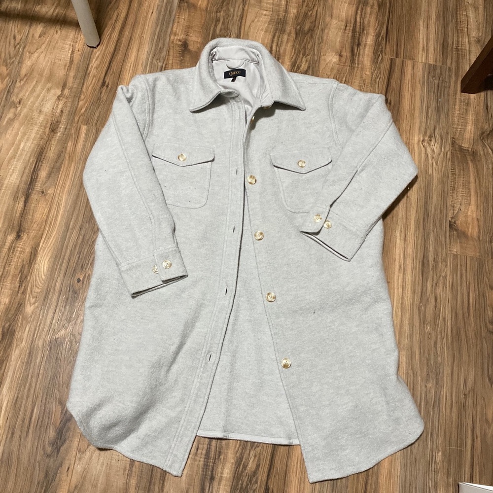 Quince Women's 100% Merino Wool Long Shirt Jacket Light Heather Grey XL